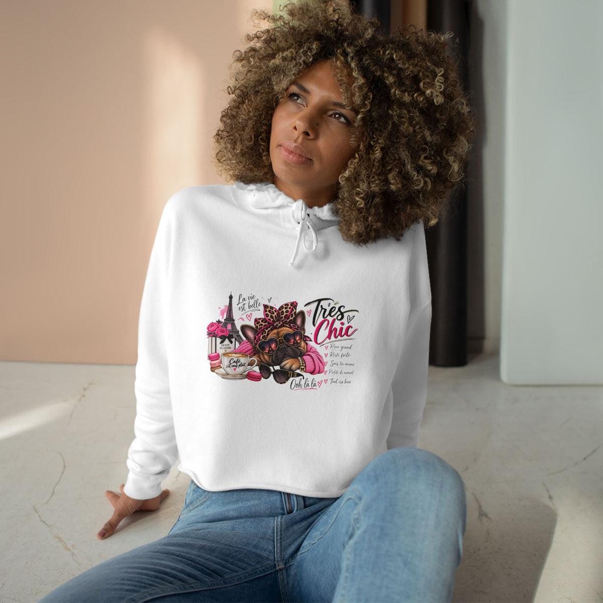 Chic Pug Crop Hoodie — "Très Chic" Fashion Dog Graphic