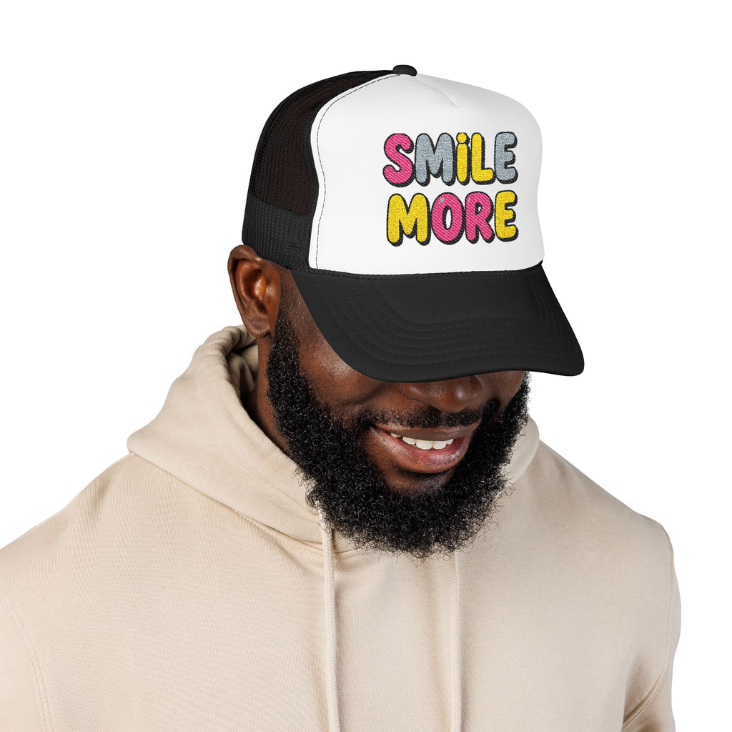 Smile More Foam Trucker Hat — Colorful Cheerful Graphic Cap
