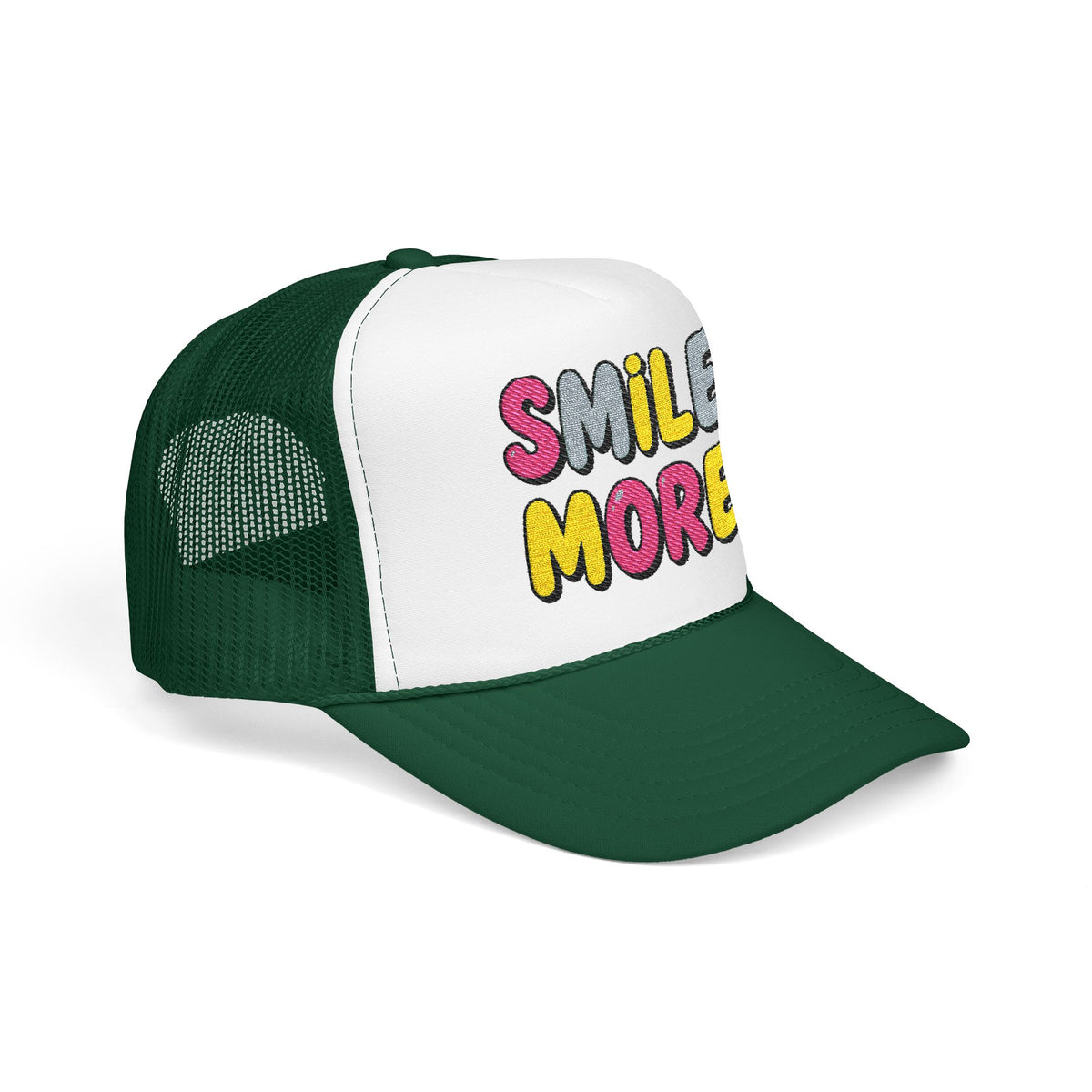 Smile More Foam Trucker Hat — Colorful Cheerful Graphic Cap