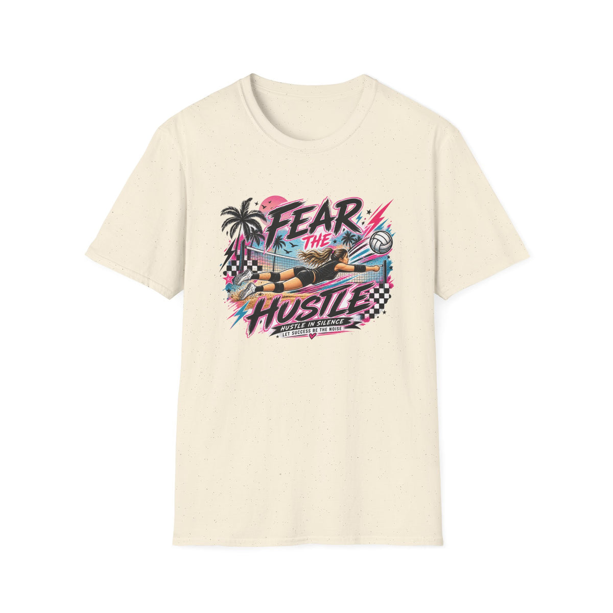 Fear The Hustle Volleyball T-Shirt — Retro Palm Beach Volleyball Tee