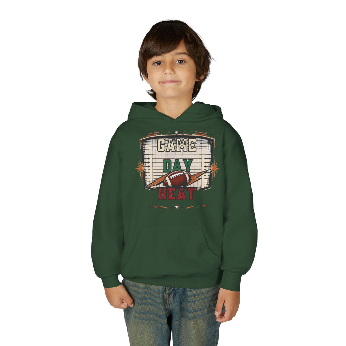 Youth Hoodie - "Game Day Heat" Football Personalized Back Name & Number
