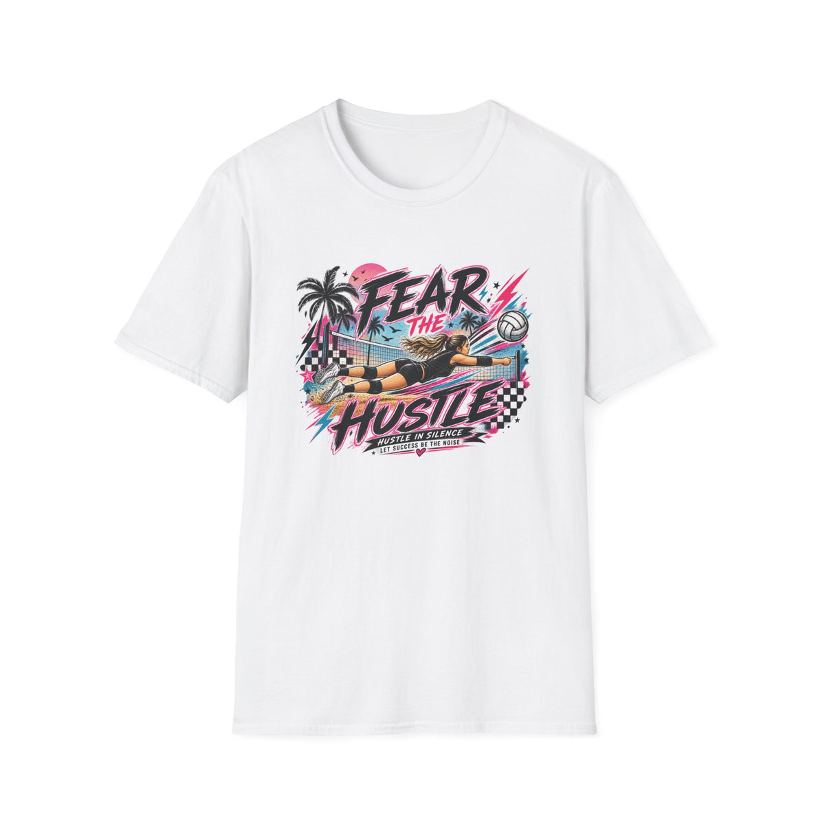 Fear The Hustle Volleyball T-Shirt — Retro Palm Beach Volleyball Tee