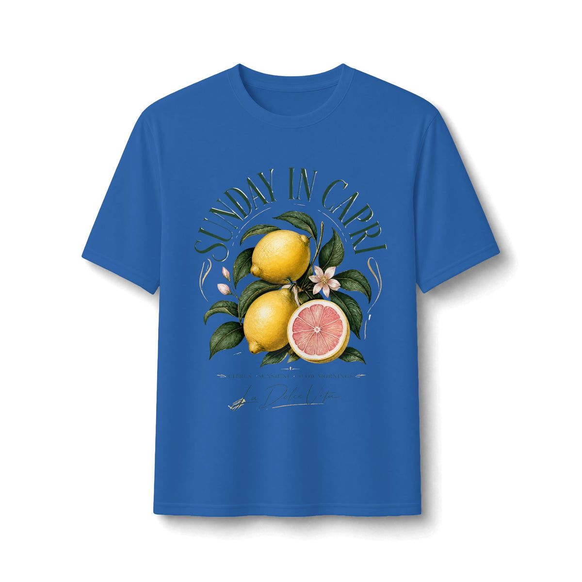 Sunday in Capri Lemon Graphic Tee — Citrus Travel Vibe Performance Shirt