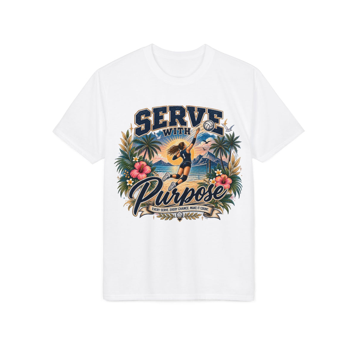 Serve With Purpose Volleyball T-Shirt — Inspirational Beach Vibes Athletic Tee