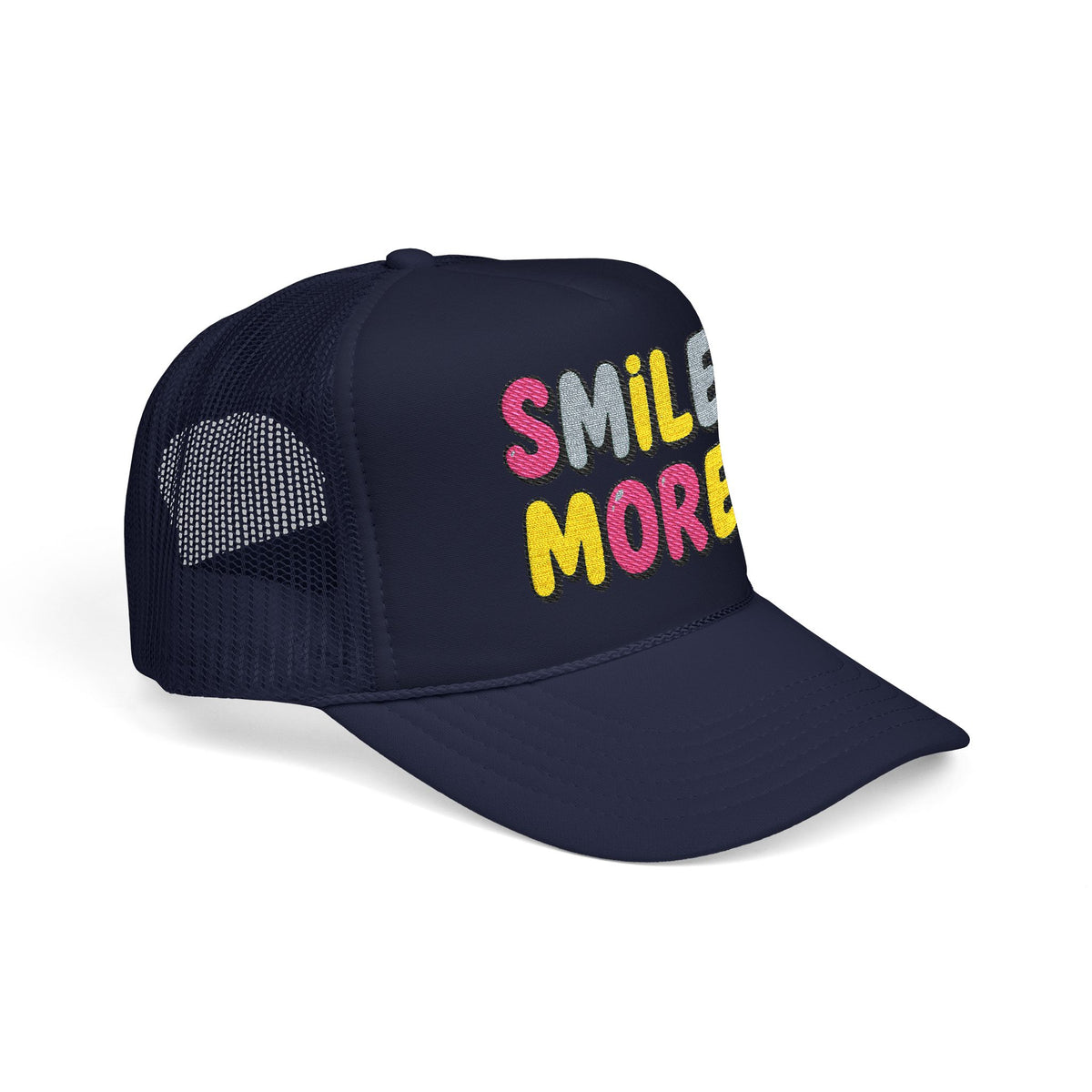 Smile More Foam Trucker Hat — Colorful Cheerful Graphic Cap