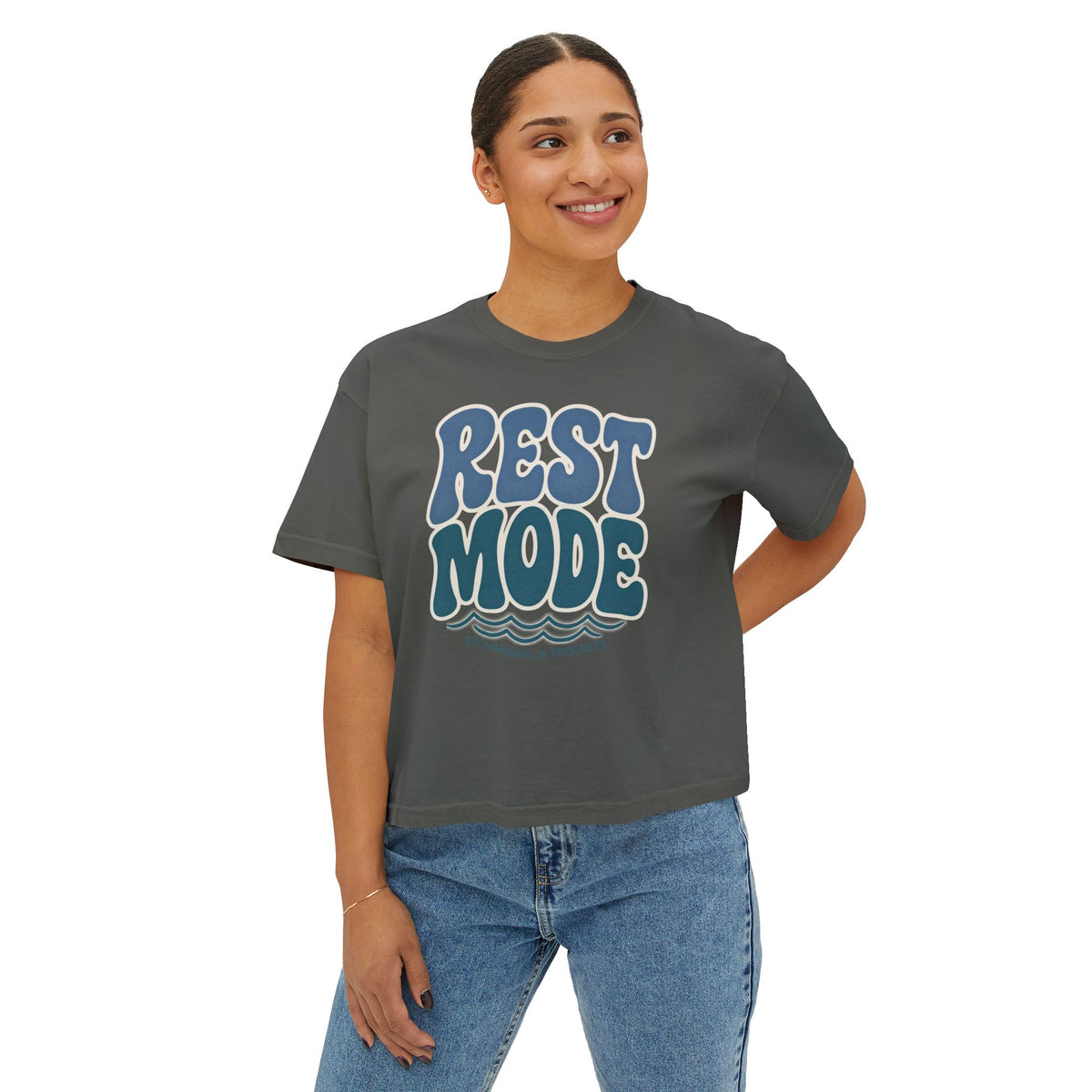 Rest Mode Women's Boxy Tee — Relaxed Graphic T-Shirt