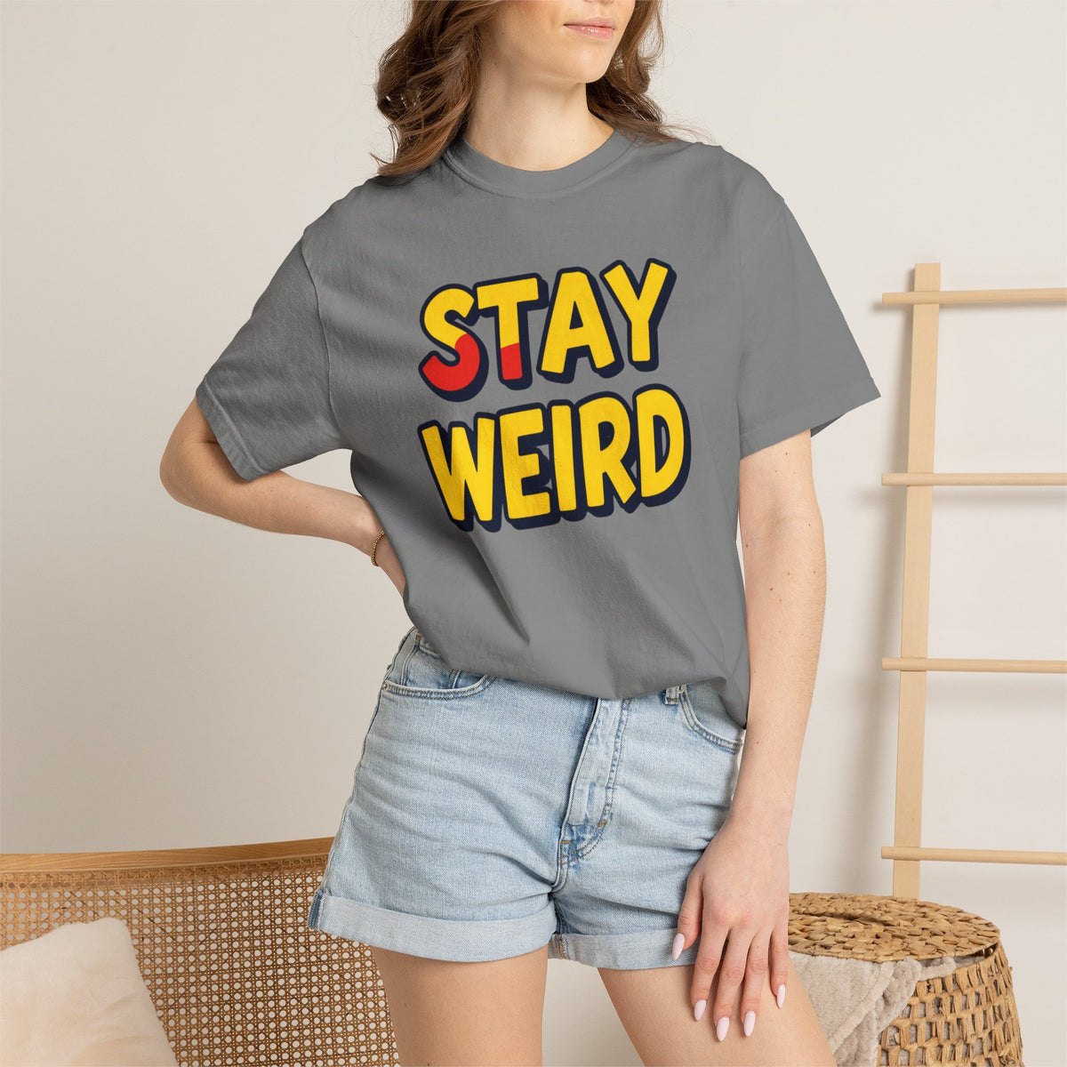 Stay Weird Graphic T-Shirt — Retro Bold Text Tee