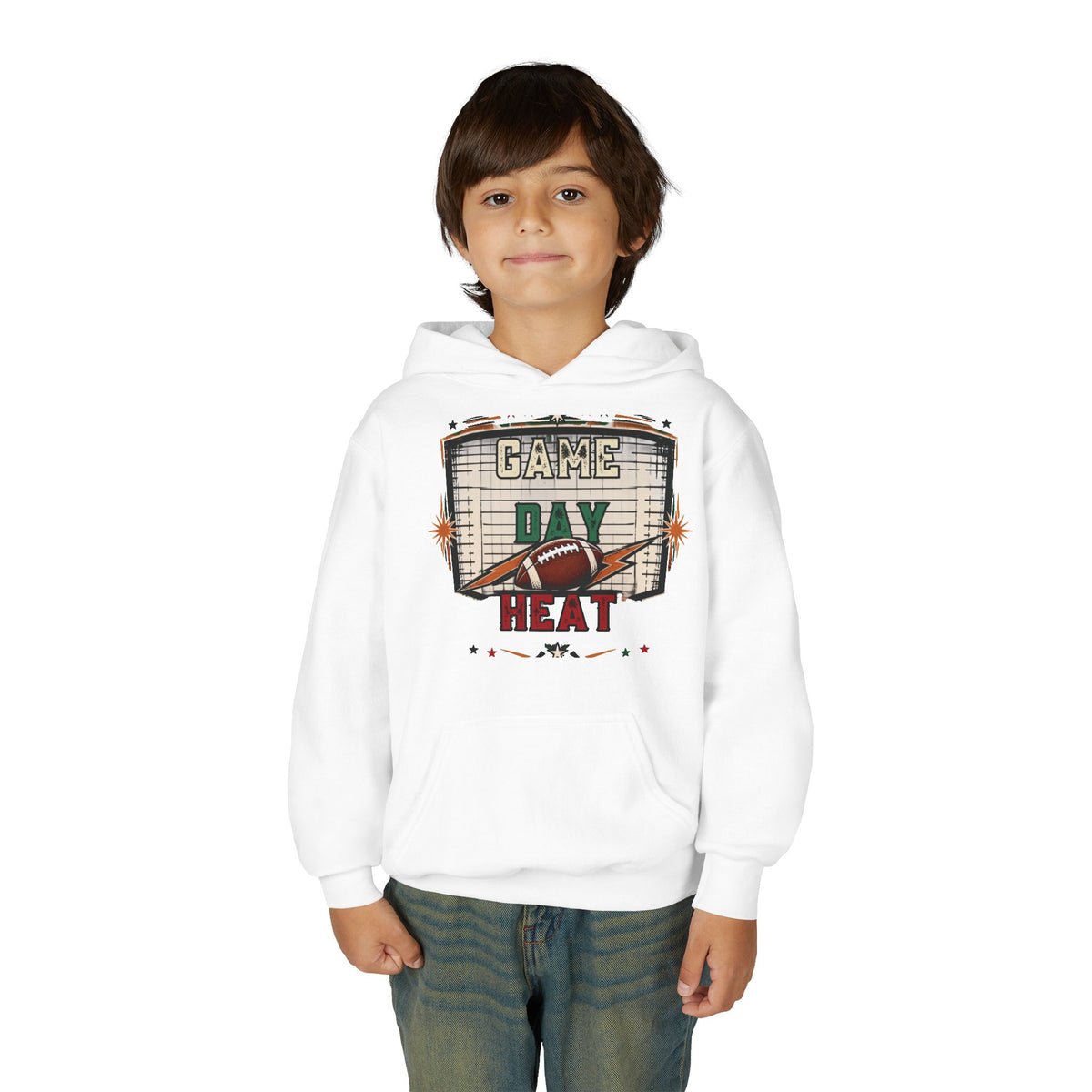 Youth Hoodie - "Game Day Heat" Football Personalized Back Name & Number