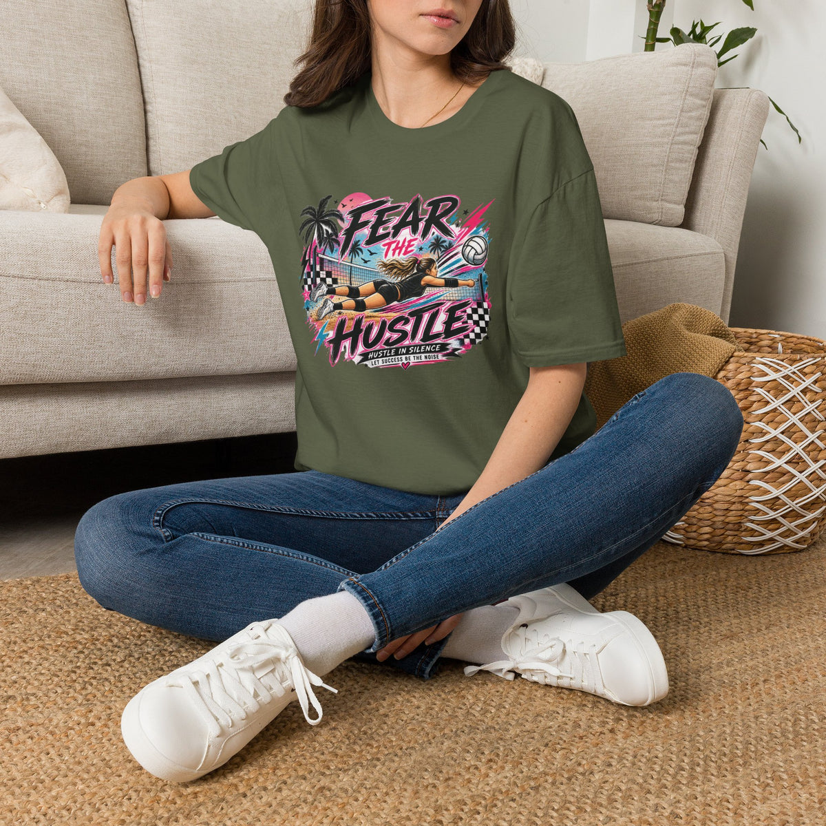 Fear The Hustle Volleyball T-Shirt — Retro Palm Beach Volleyball Tee