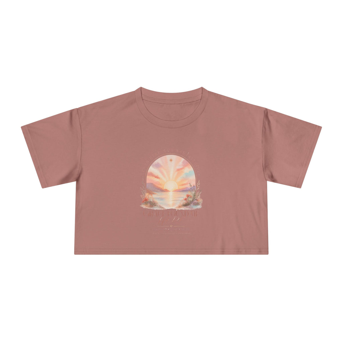 Sunset Arch Crop Tee — "Good Vibes Only" Pastel Boho Graphic