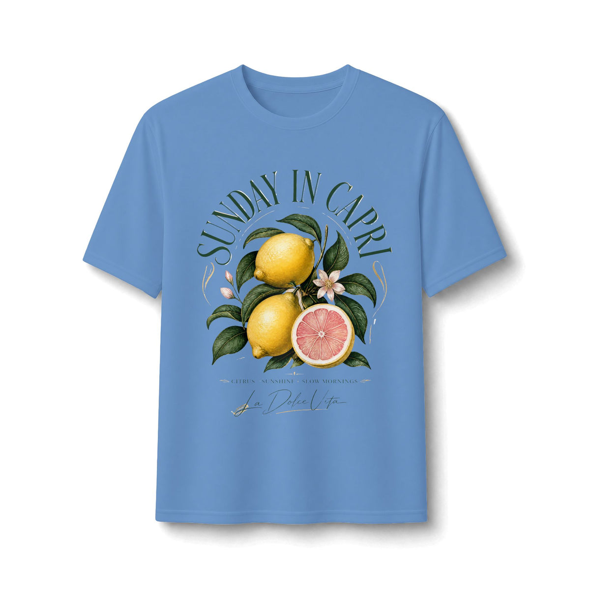 Sunday in Capri Lemon Graphic Tee — Citrus Travel Vibe Performance Shirt