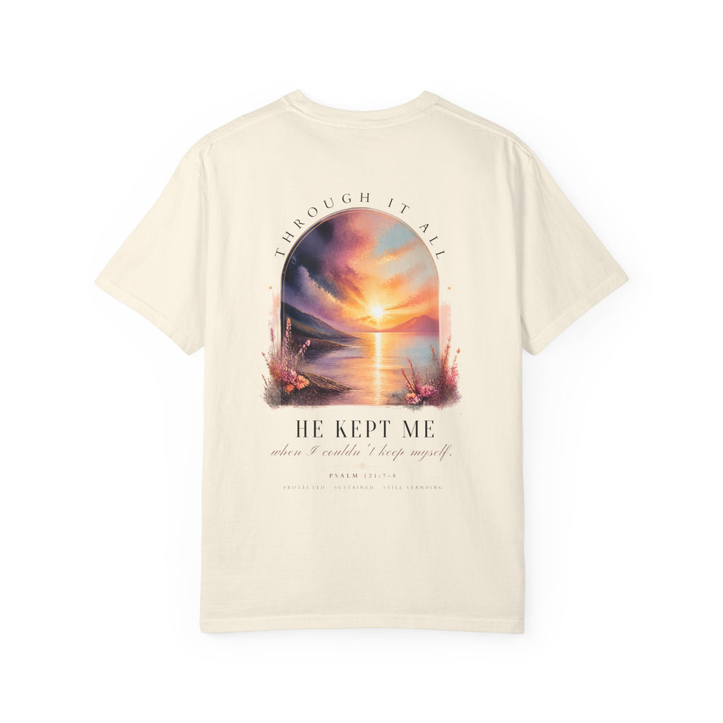 Faith Sunrise T-Shirt — "He Kept Me" Inspirational Graphic Tee
