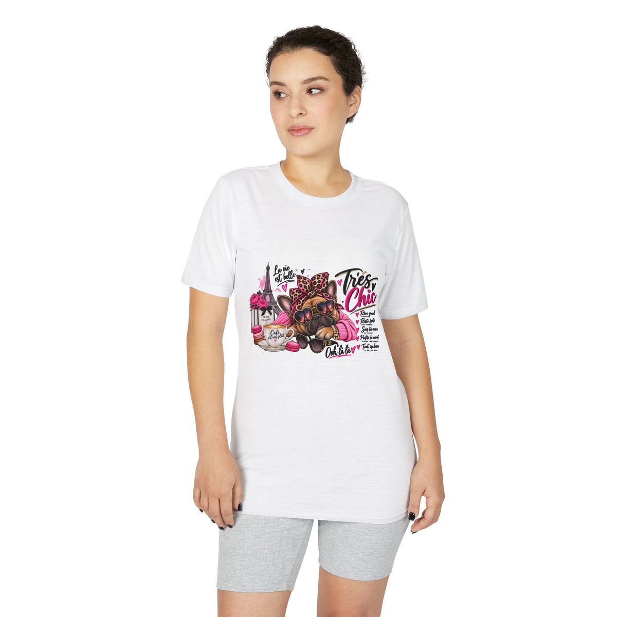 French Bulldog Glam Tee – "Tires Chic" Pink Leopard Spa Design