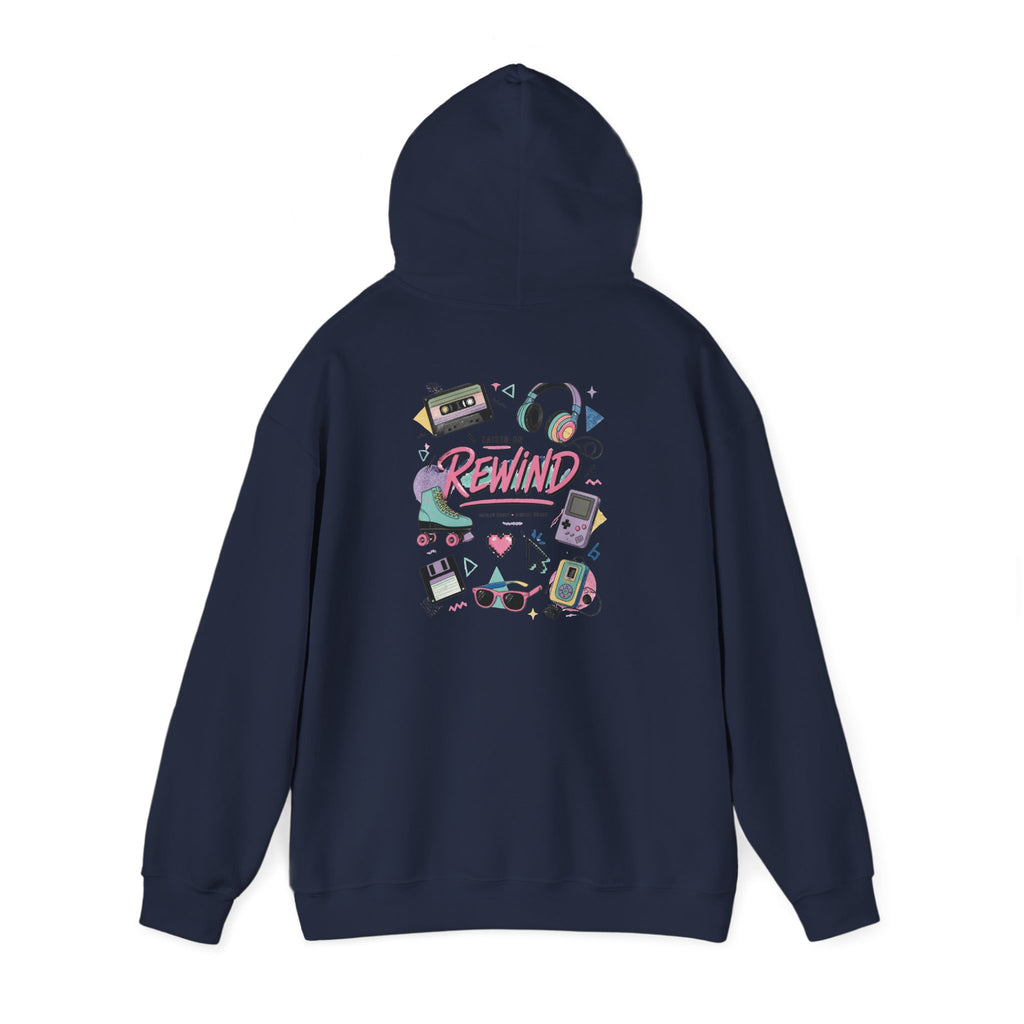 Rewind Retro Hoodie — 'Raise On Rewind' Vintage 90s Electronics Graphic Pullover