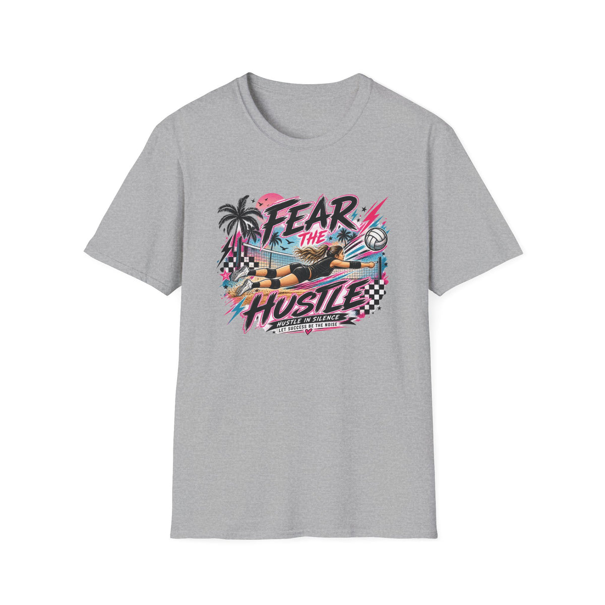Fear The Hustle Volleyball T-Shirt — Retro Palm Beach Volleyball Tee