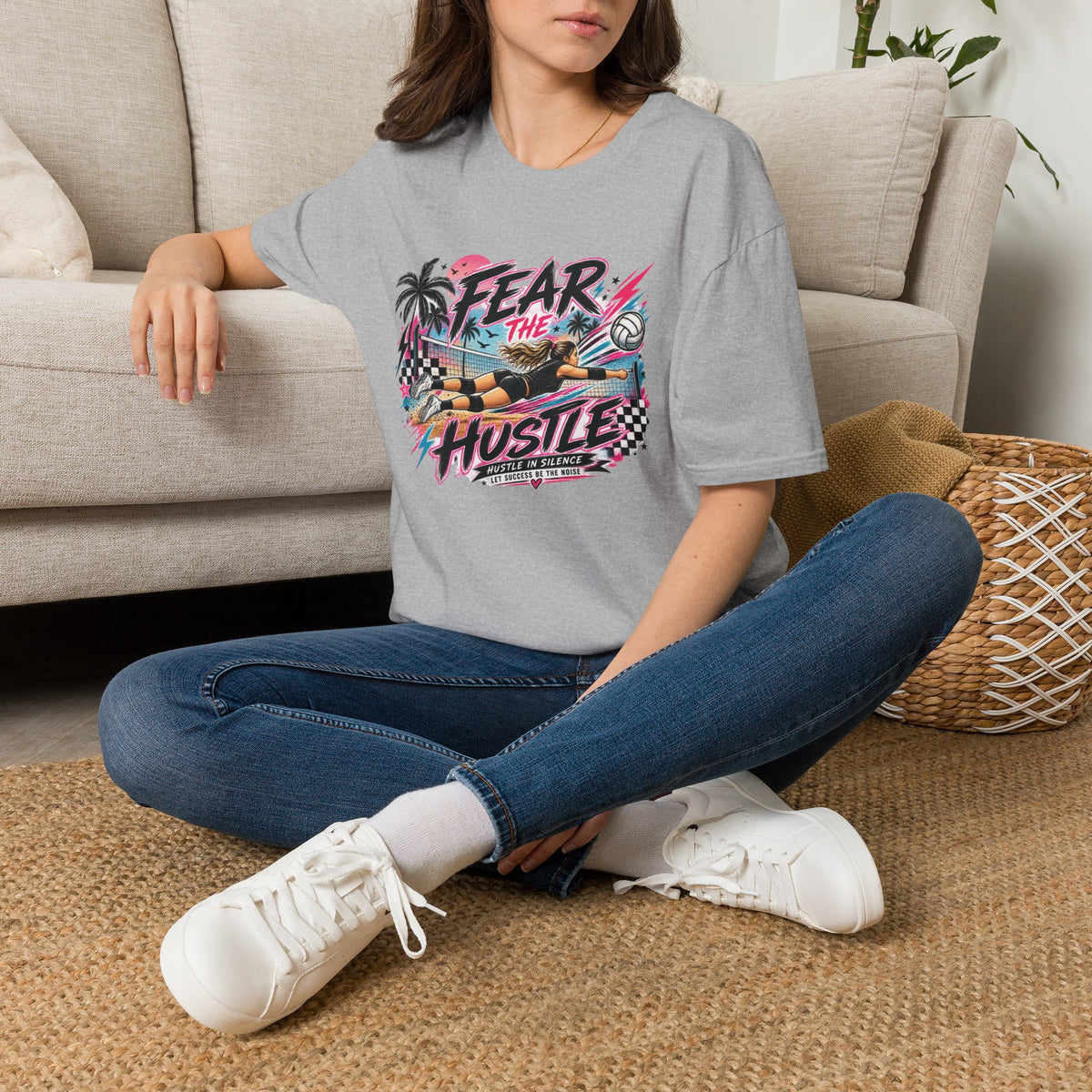Fear The Hustle Volleyball T-Shirt — Retro Palm Beach Volleyball Tee