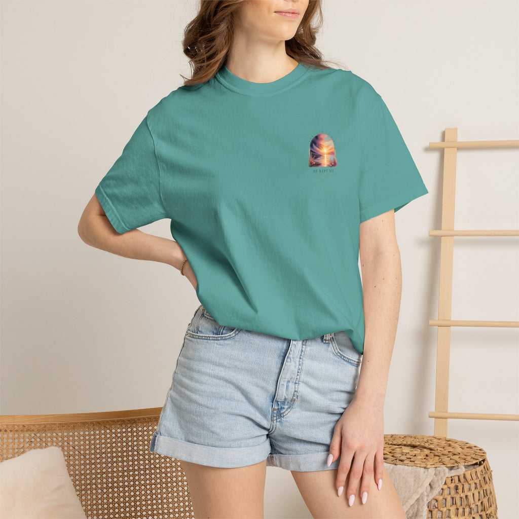 Faith Sunrise T-Shirt — "He Kept Me" Inspirational Graphic Tee